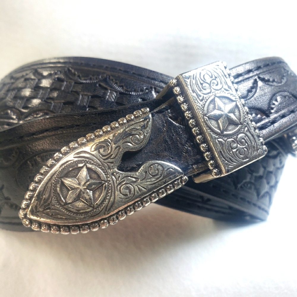 Custom Made Basket Weave Cowboy Belt in Black - Waist size 51